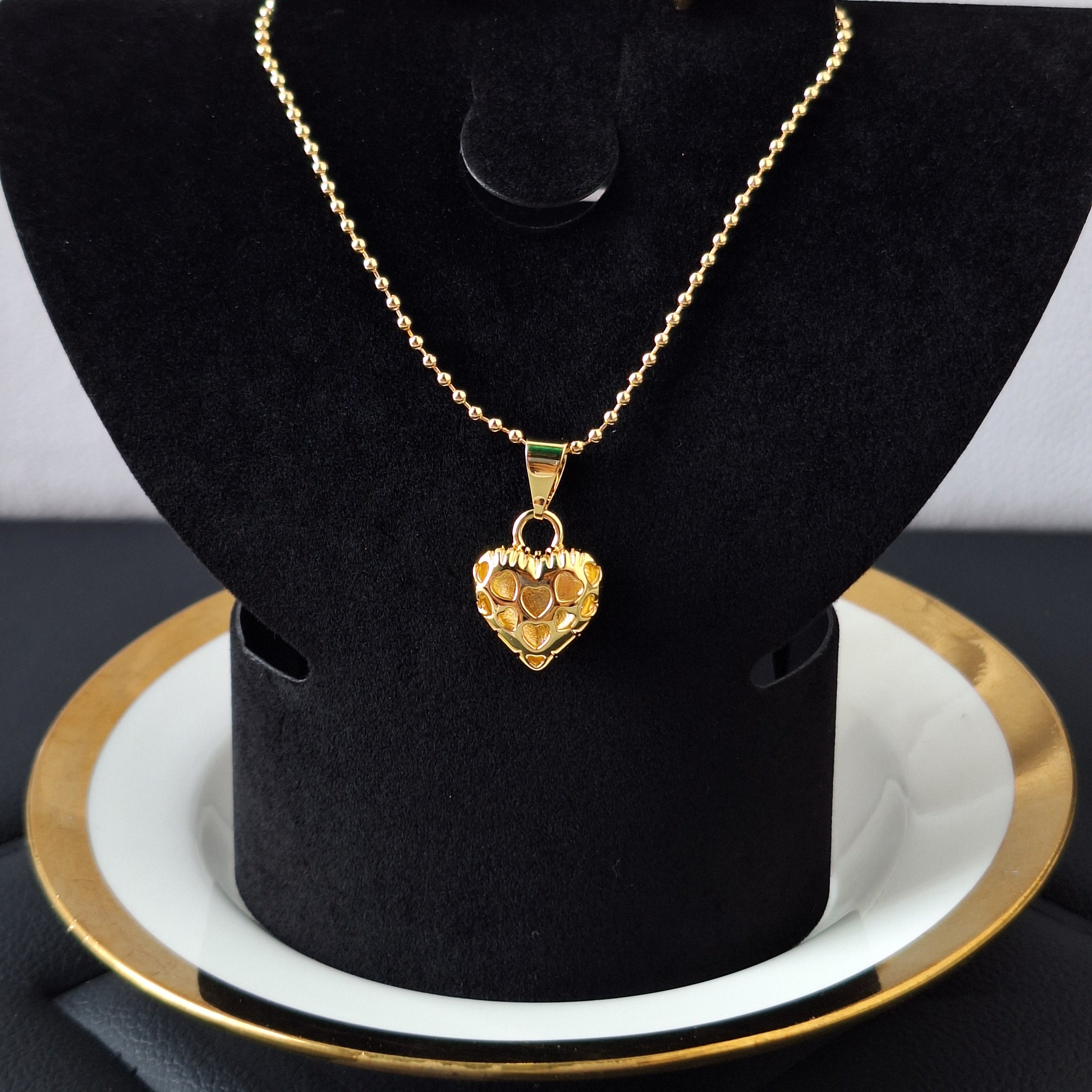 Collar Corazón Balines Hueco | Oro Chino Dorado
