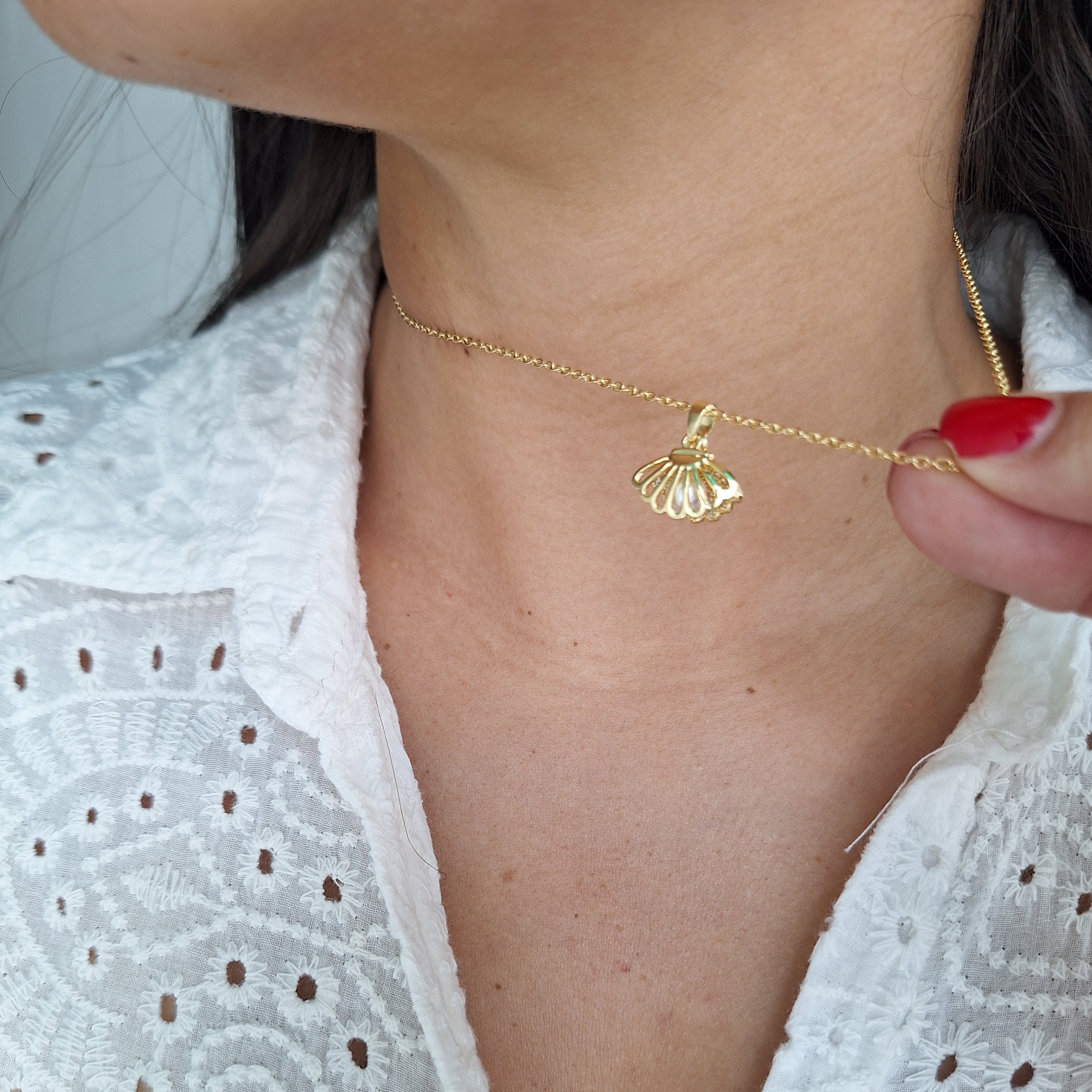 Collar Concha con Perla | Oro Chino Dorado