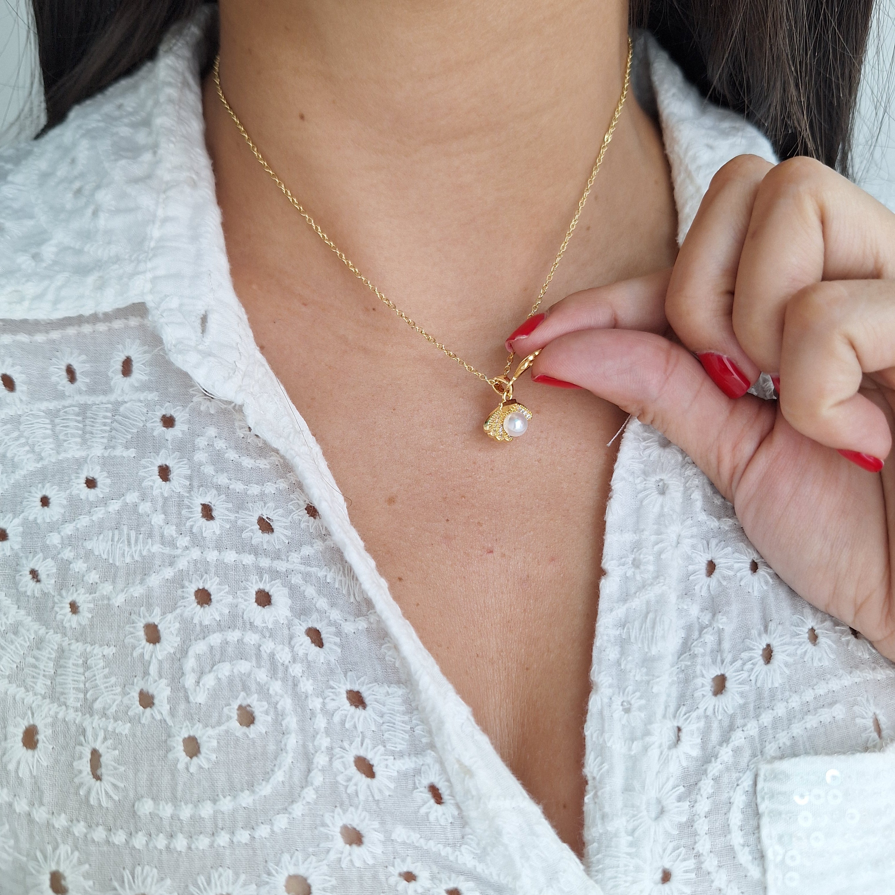 Collar Concha con Perla | Oro Chino Dorado