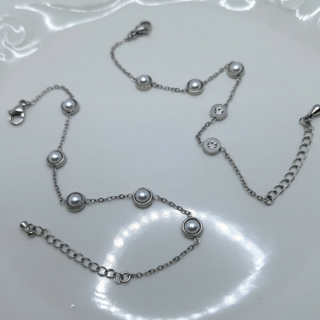 Pulsera Punto Perlado | Plateado