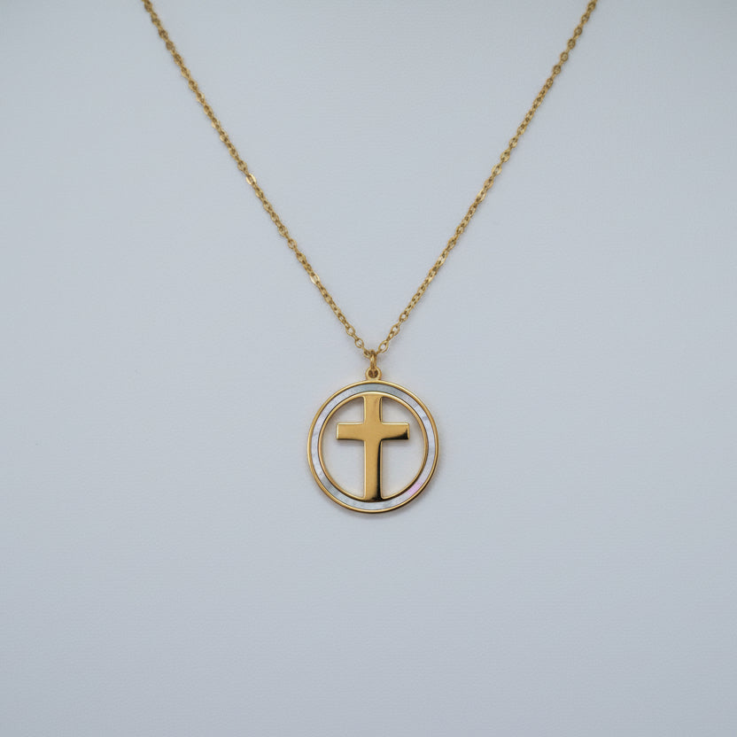 Collar Aro Cruz Nacarada | Dorado