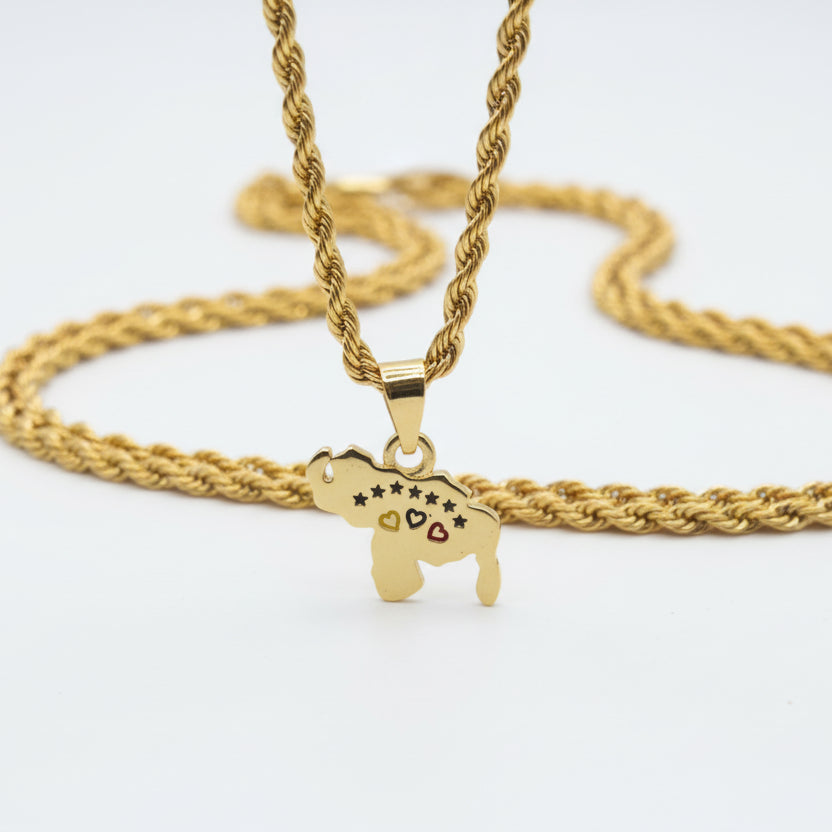 Collar Mapa Venezuela 3 Corazones | Oro Chino Dorado