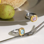 Anillos Con Cristal Rosita y Aguamarina | Bicolor