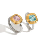 Anillos Con Cristal Rosita y Aguamarina | Bicolor