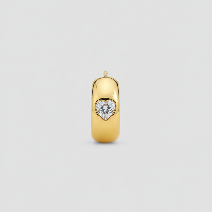 Argolla Pequeña de Corazón de Vidrio | Oro Chino Dorado