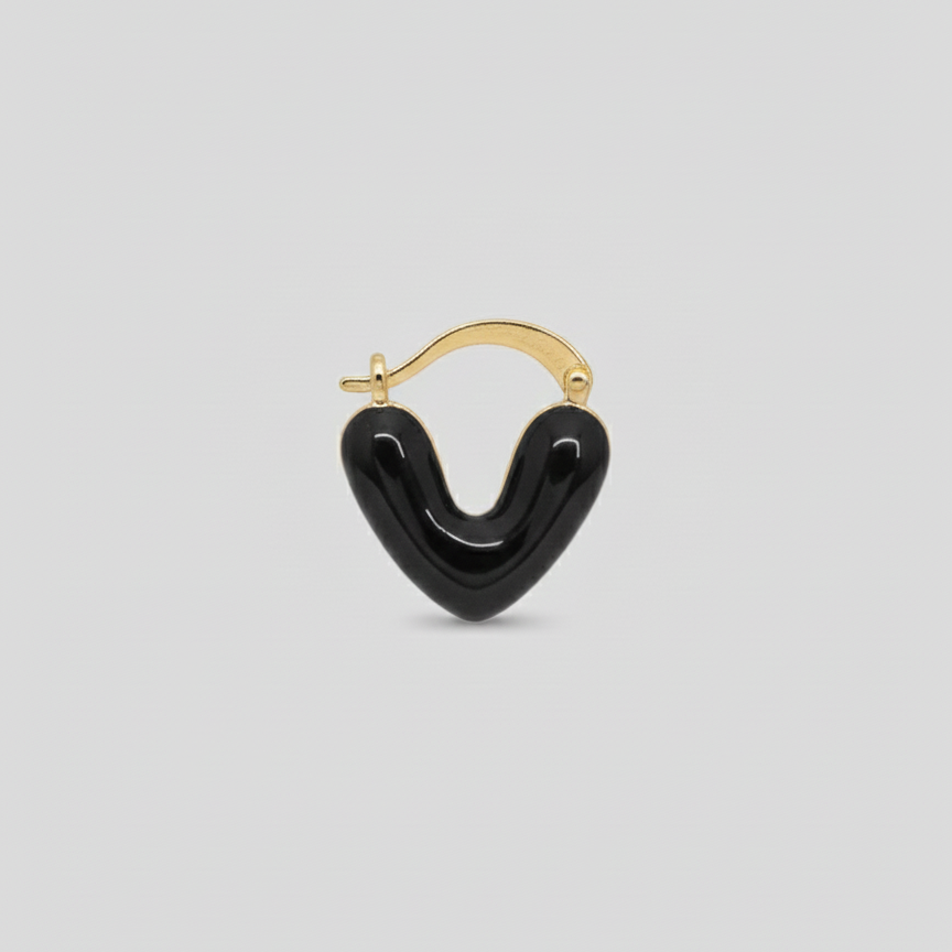 Argolla Corazón Esmalte Negro | Oro Chino Dorado