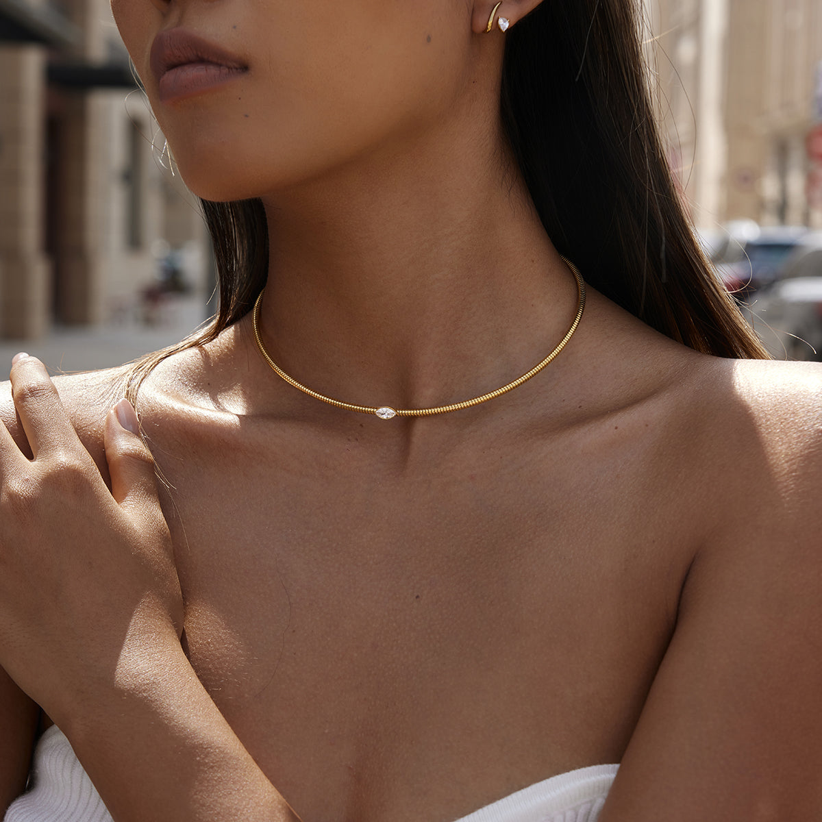 Collar Gargantilla Cristal Marquesa Único | Dorado