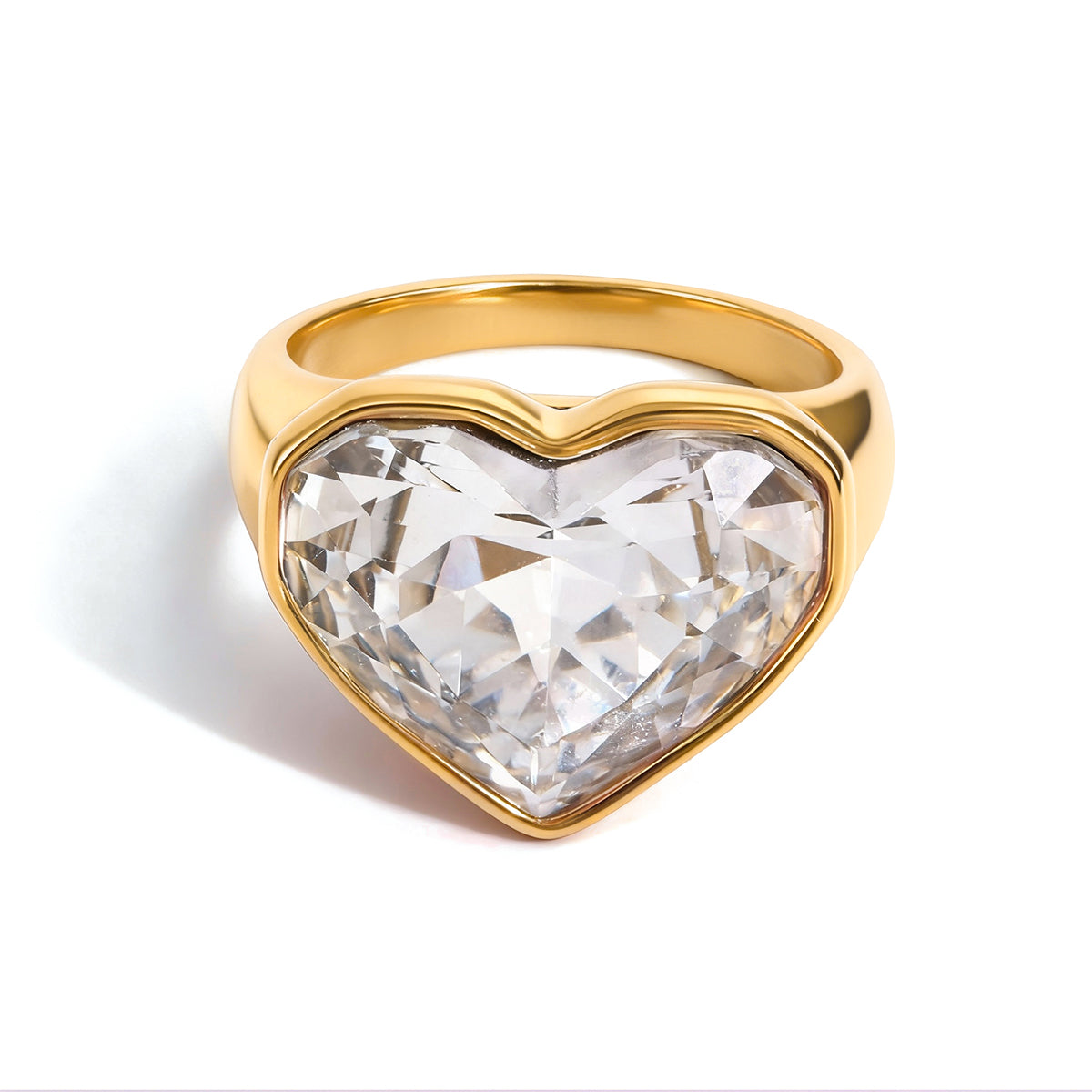 Anillo Grande Corazon Brillante Blanco | Dorado