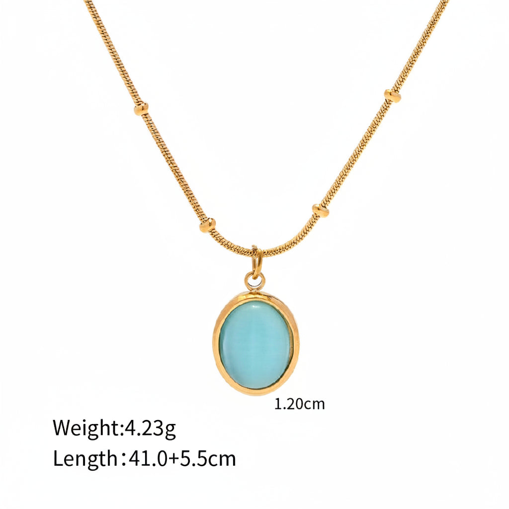 Collar Cadena Puntos con Dije Azul Ojo de Gato | Dorado