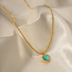 Collar Cadena Balin Corazón Celeste/Azul Ojo de Gato | Dorado