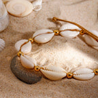 Pulsera Tobillera de Caracoles Naturales y Esferas | Dorado