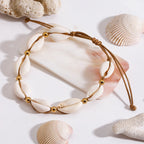 Pulsera Tobillera de Caracoles Naturales y Esferas | Dorado