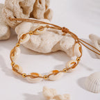 Pulsera Tobillera de Caracoles Naturales y Esferas | Dorado