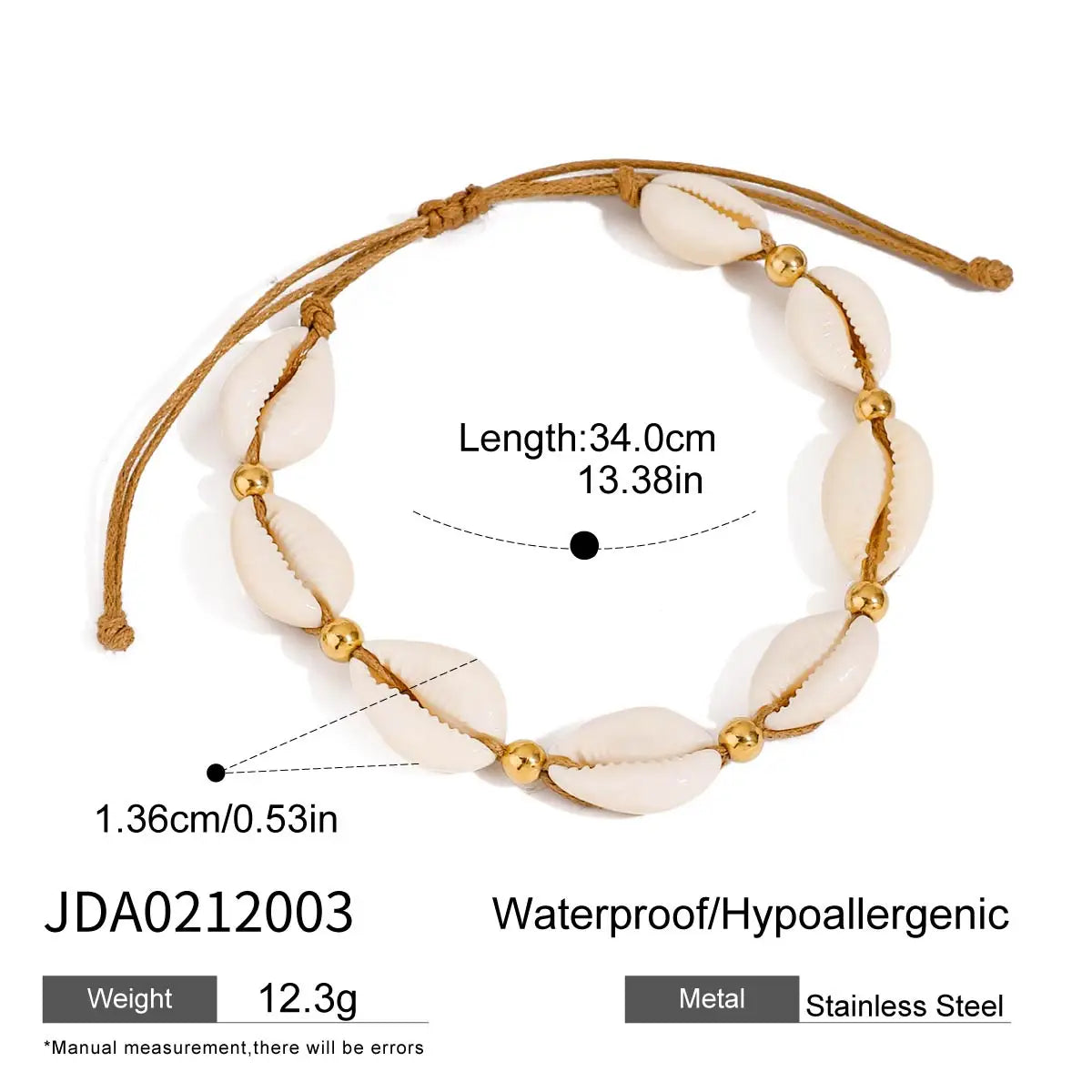 Pulsera Tobillera de Caracoles Naturales y Esferas | Dorado