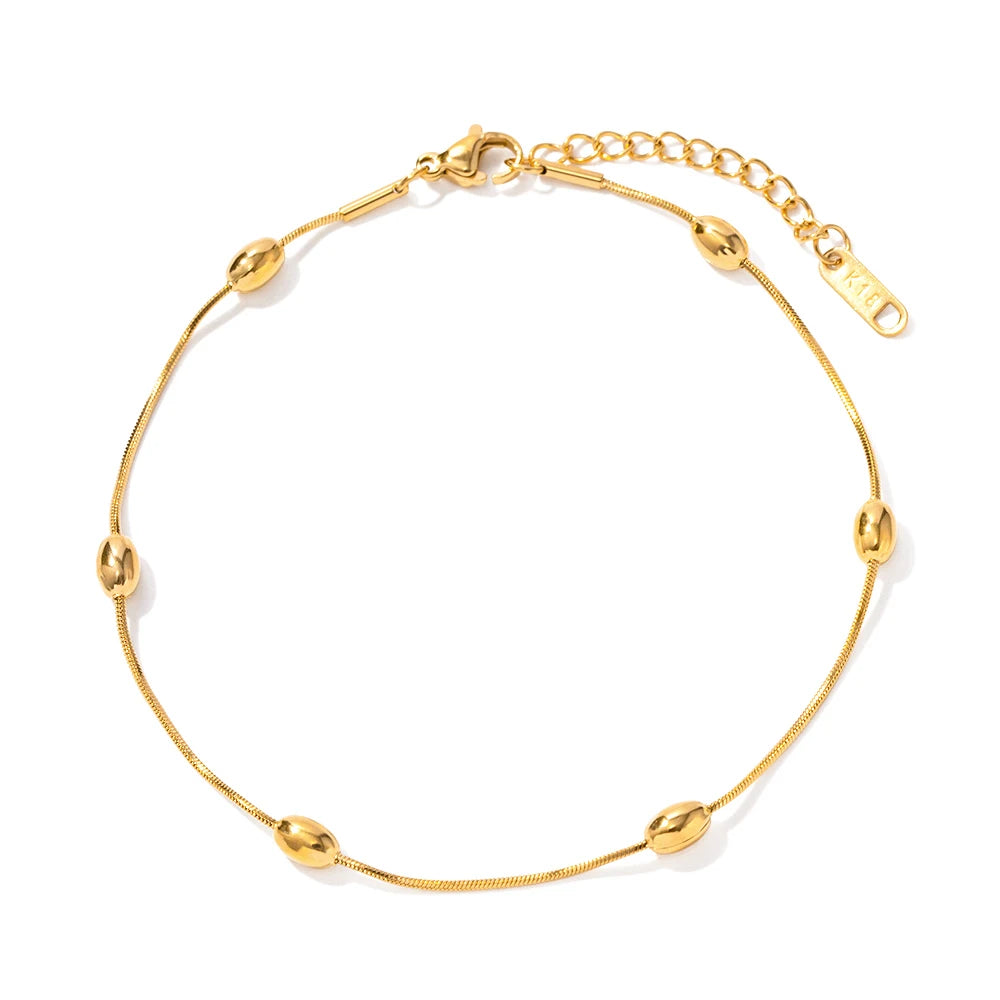 Pulsera Tejido Snake con Estaciones de Cuentas Lisas | Dorado