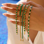 Pulsera Corazones Circonia Verde Esmeralda | Dorado