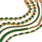 Pulsera Corazones Circonia Verde Esmeralda | Dorado