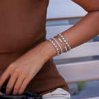 Pulsera Clásica Brillo Circonia Corazones | Plateado
