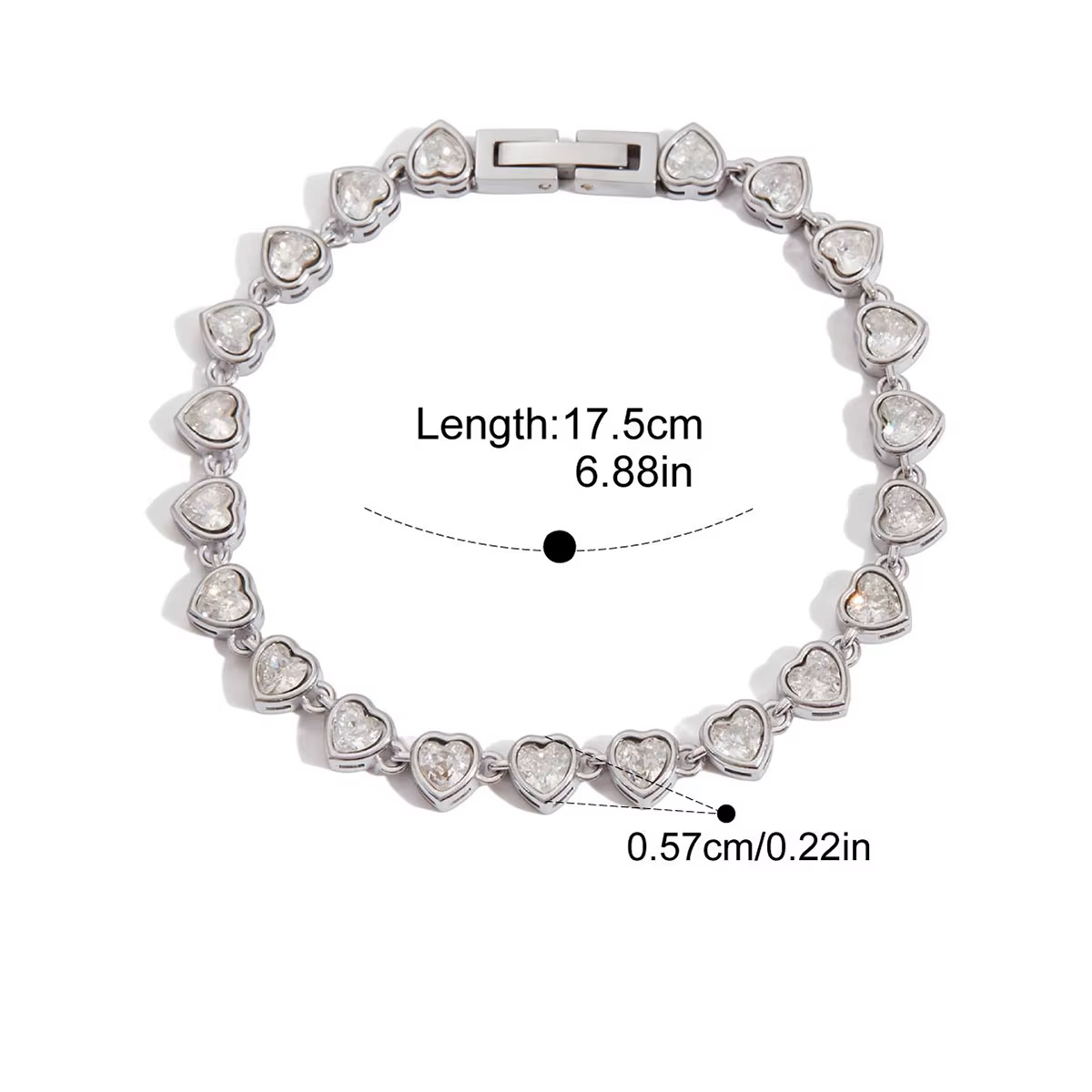 Pulsera Clásica Brillo Circonia Corazones | Plateado