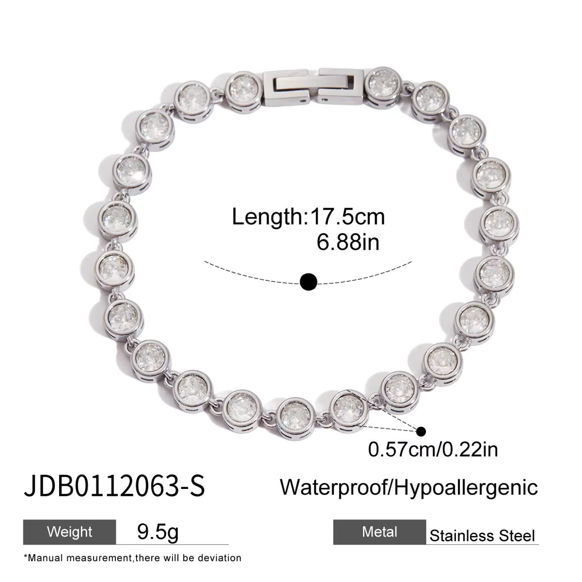 Pulsera Clásica Brillo Circonia Circular | Plateado
