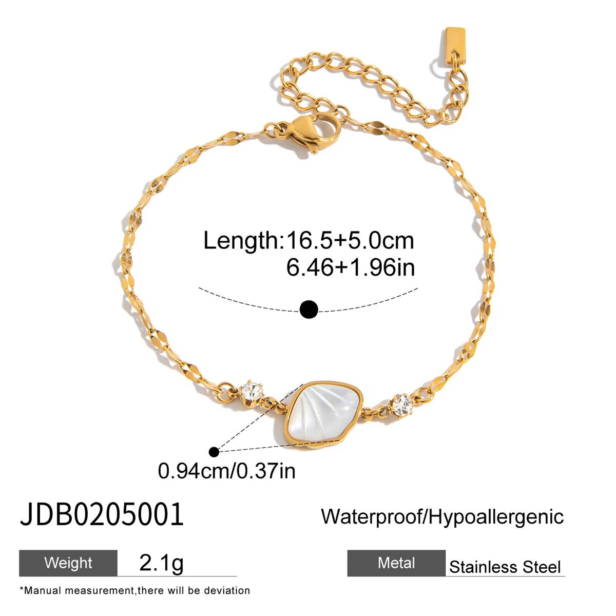 Pulseras de Hojas con Dije de Nácar Irregular y Circones | Dorado