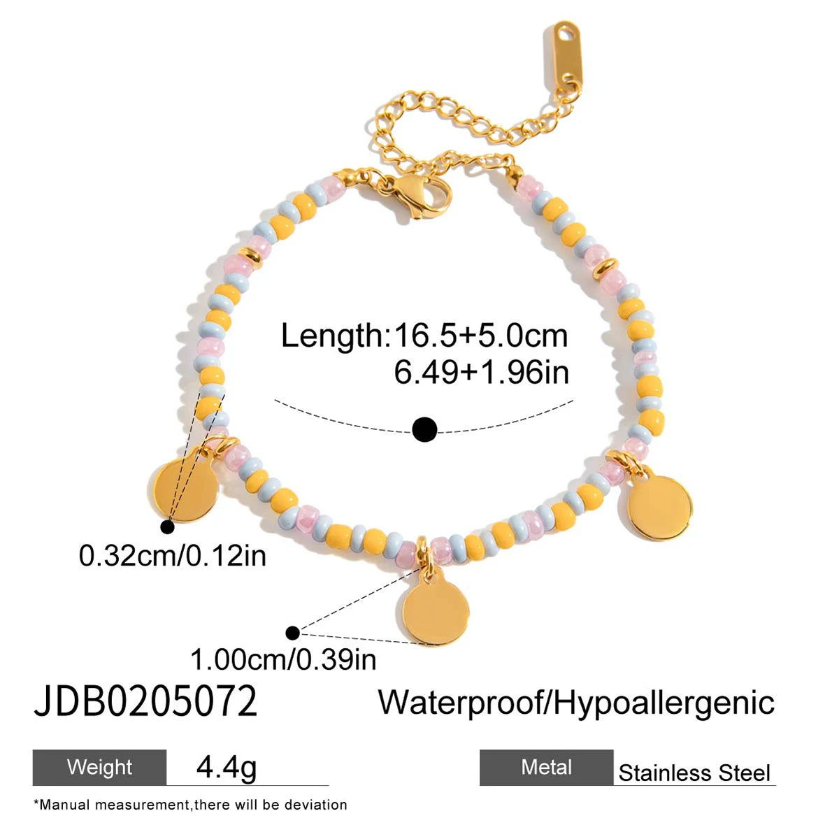 Pulsera de Cuentas Multicolores con Dijes de Monedas | Dorado