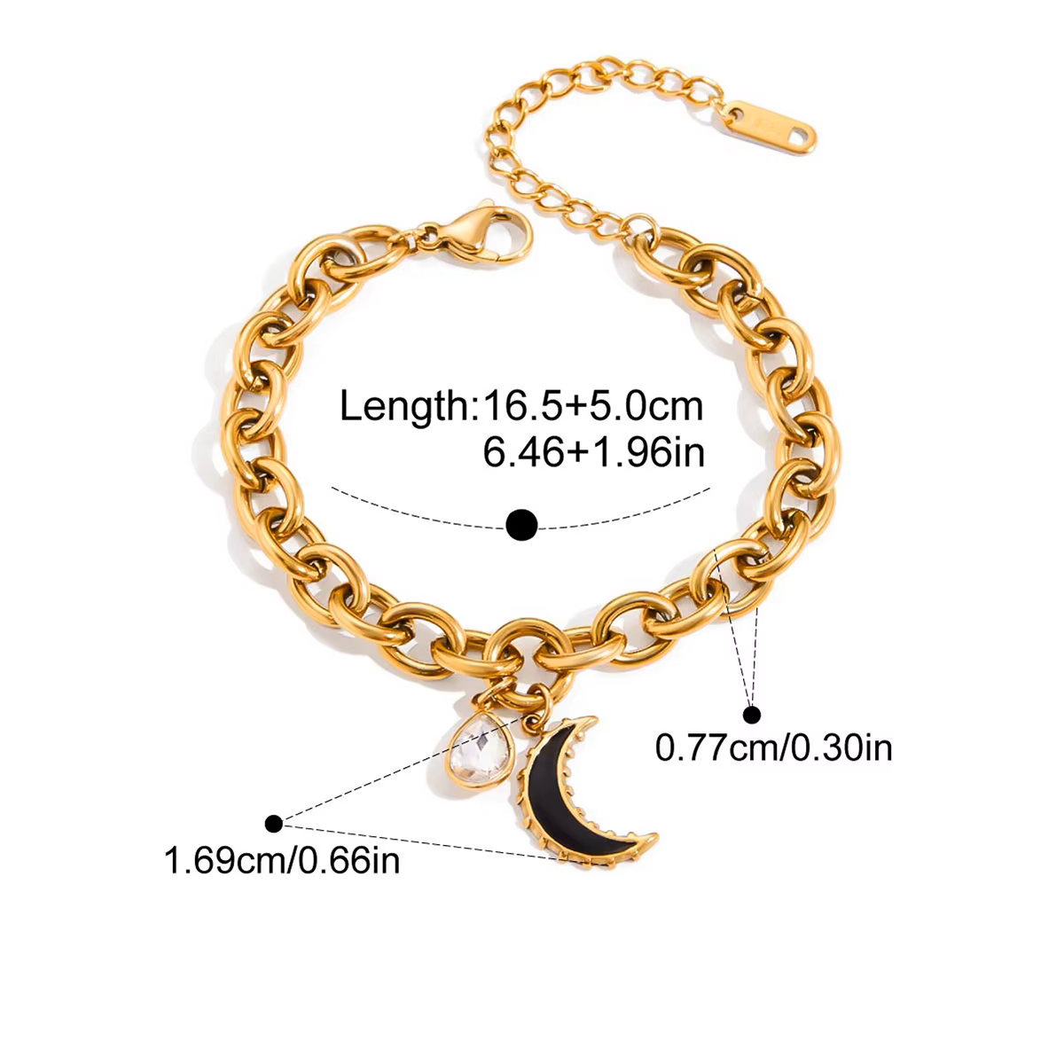 Pulsera Acero Dije Luna negra | Dorado