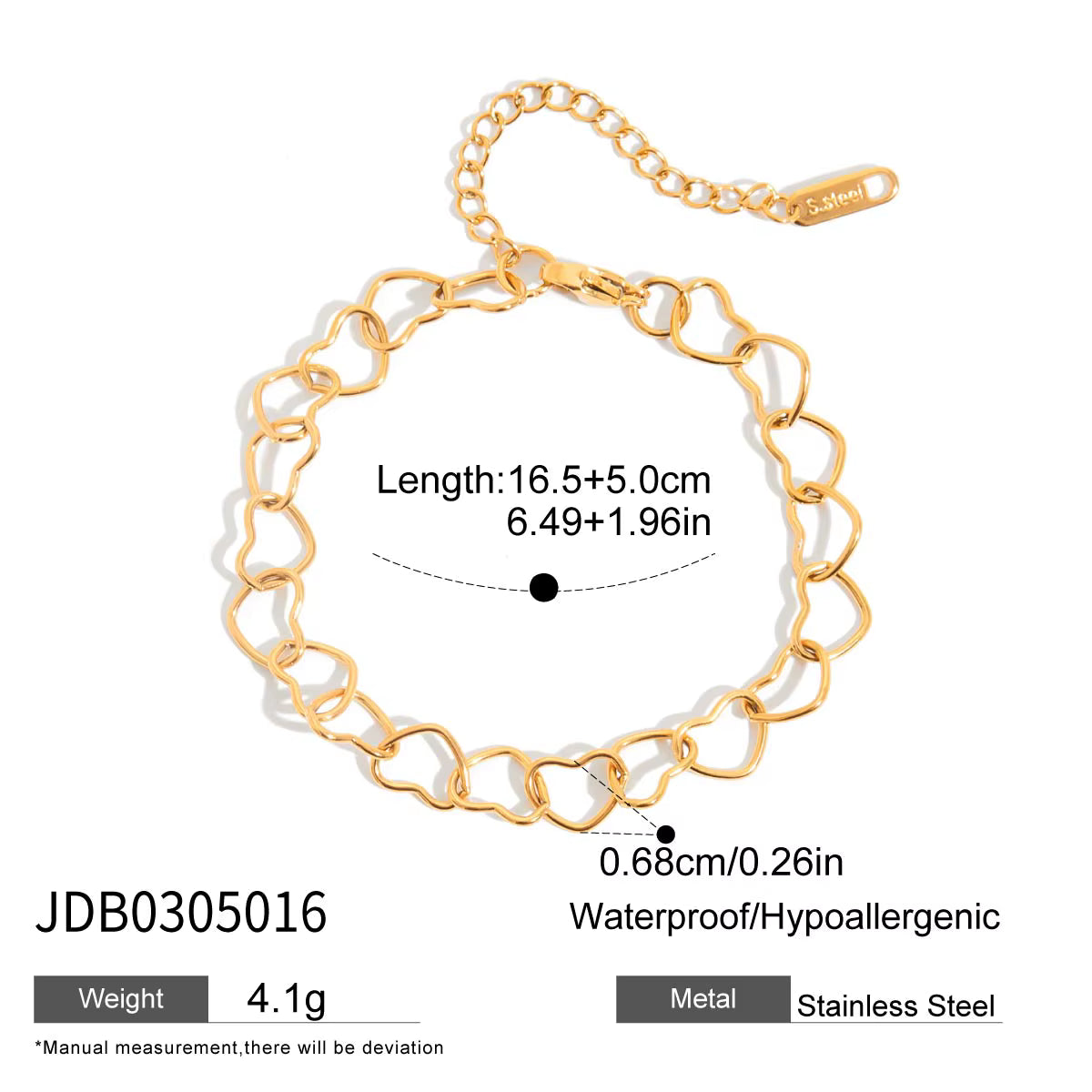 Pulsera De Cadena Con Eslabones De Corazon Calados | Dorado