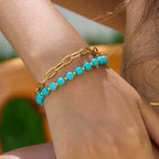 Pulsera Doble Dorada - Puntos Turquesa | Dorado
