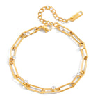 Pulseras de Eslabones Rectangulares Con Cristales Brillantes | Dorado