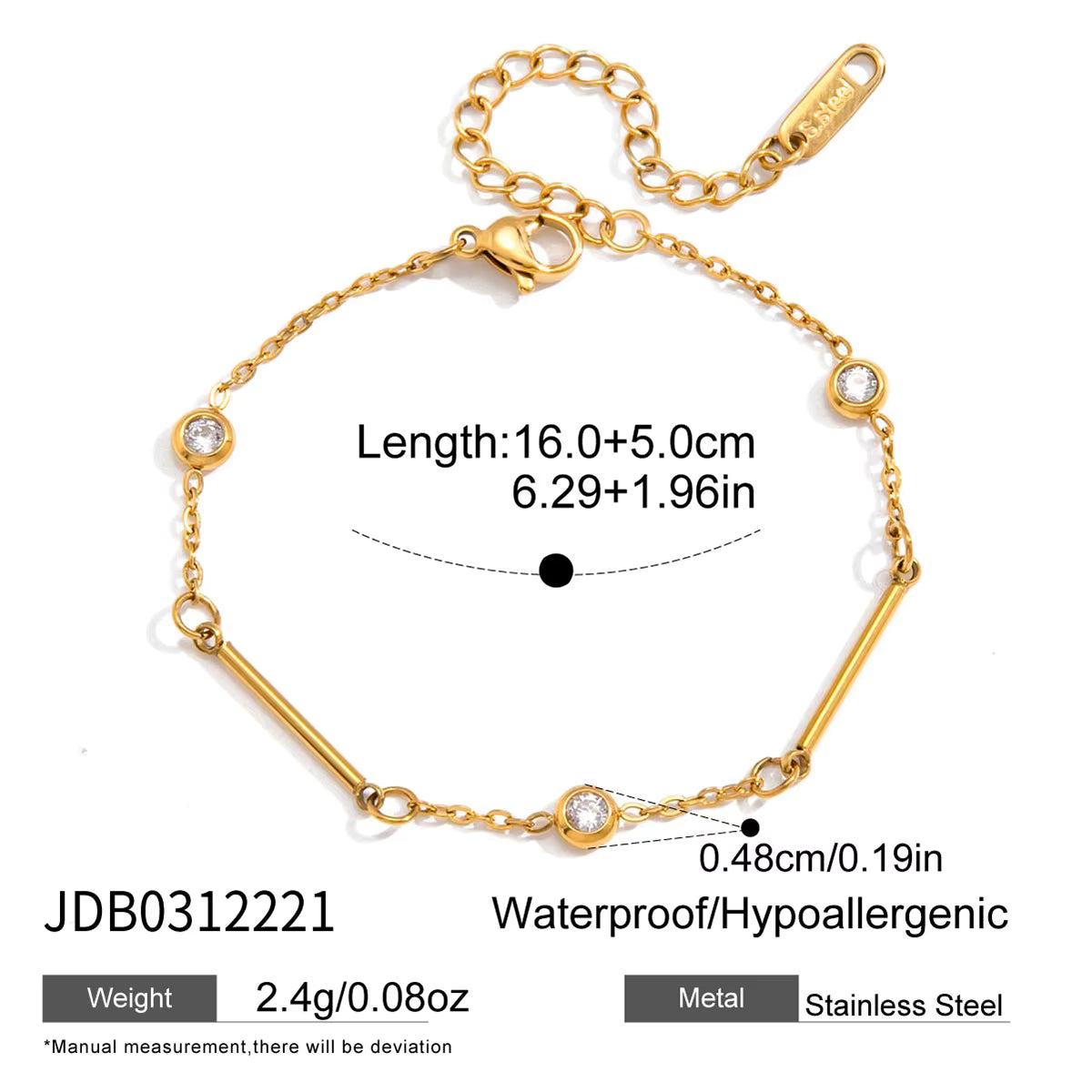 Pulsera Cadena Eslabones con Brillantes | Dorado