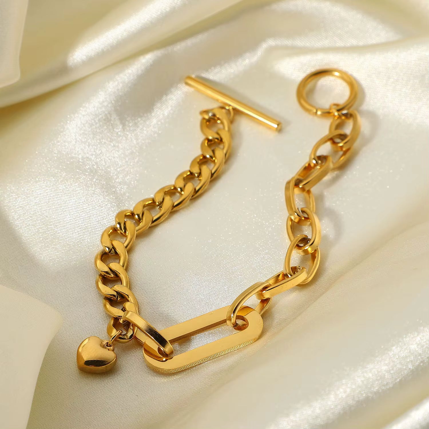 Pulsera Cadena Mixta - Cierre OT | Dorado