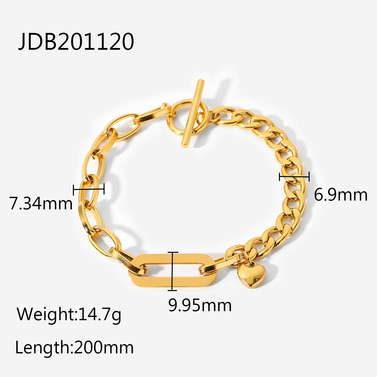 Pulsera Cadena Mixta - Cierre OT | Dorado