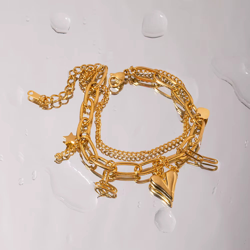Pulsera doble Corazón | Dorado