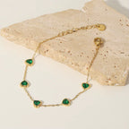 Pulsera dijes de 5 Corazón Esmeralda | Dorado