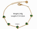 Pulsera dijes de 5 Corazón Esmeralda | Dorado