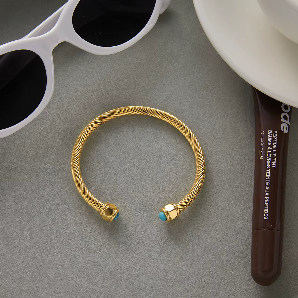 Pulsera Rígida Circular Blue | Dorado