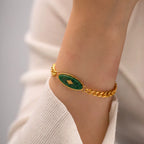 Pulsera Dije Oval Verde | Dorado