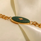 Pulsera Dije Oval Verde | Dorado