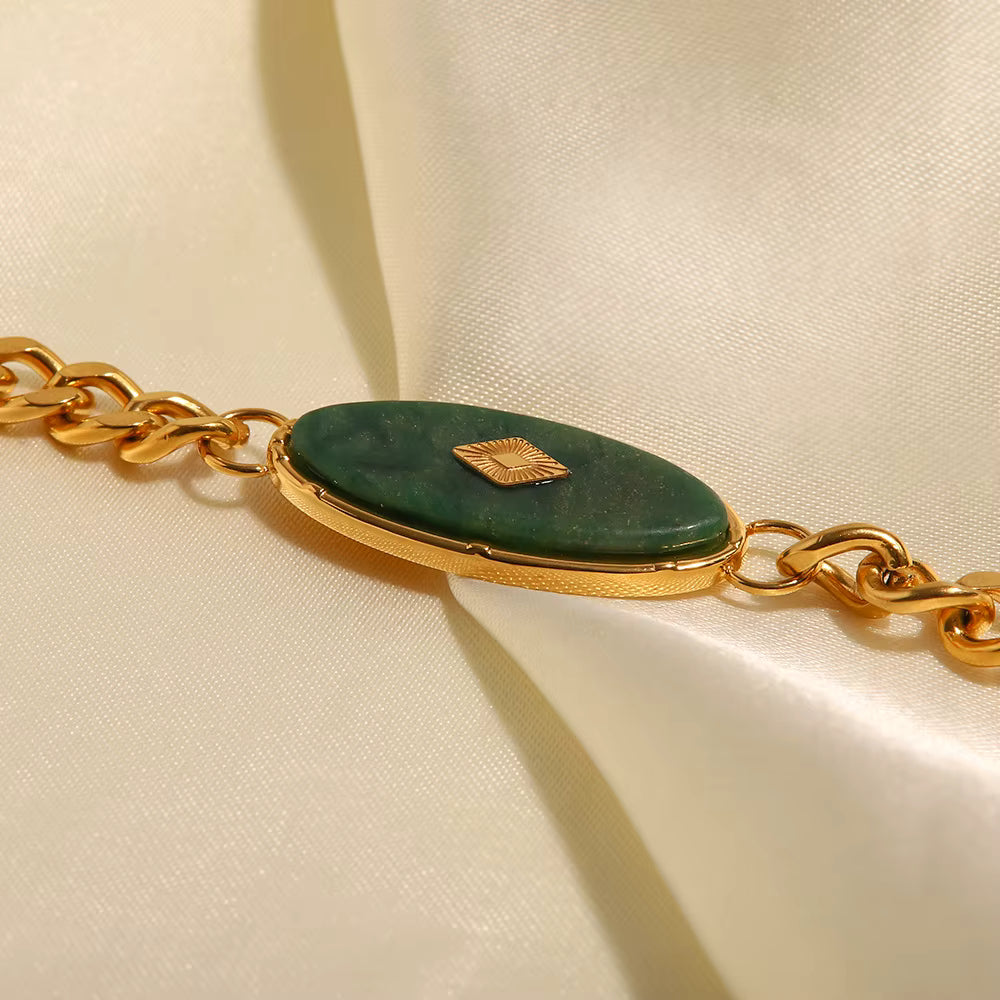 Pulsera Dije Oval Verde | Dorado