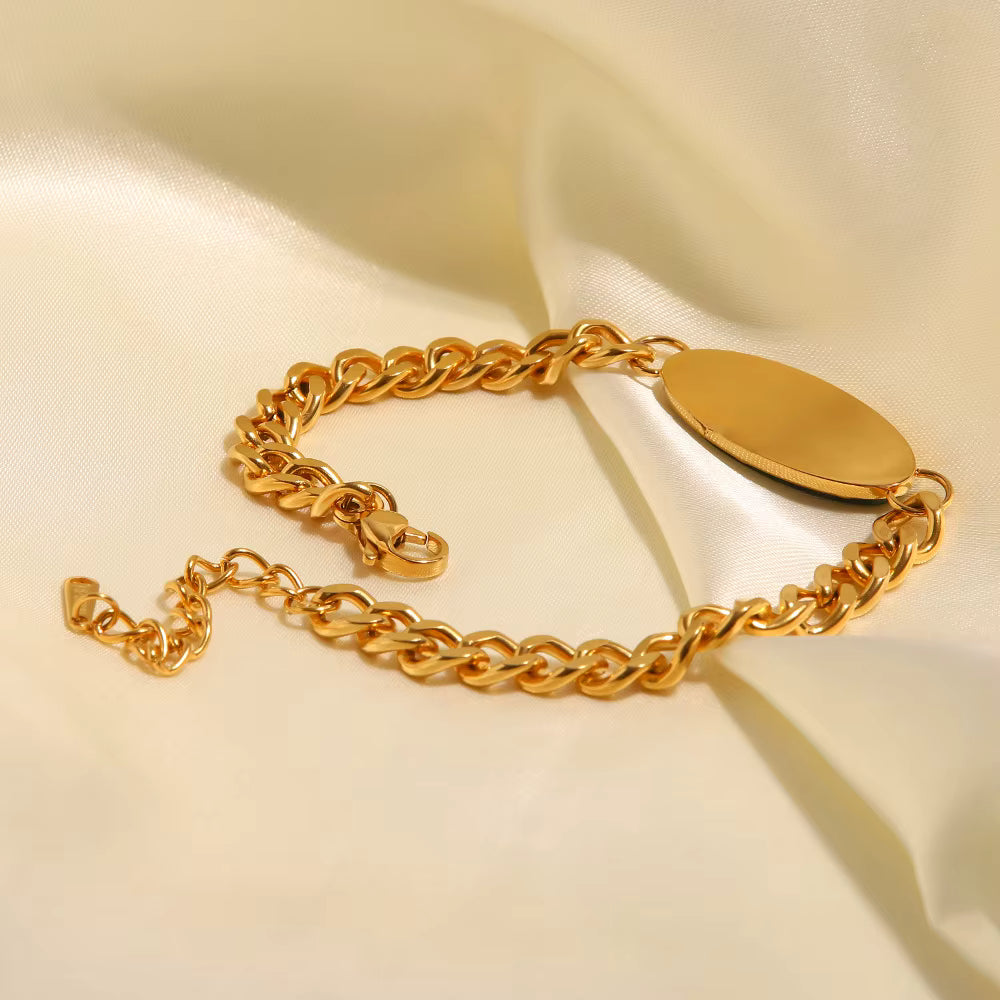 Pulsera Dije Oval Verde | Dorado