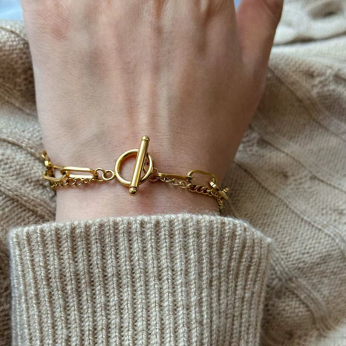 Pulsera Doble Broche OT | Dorado