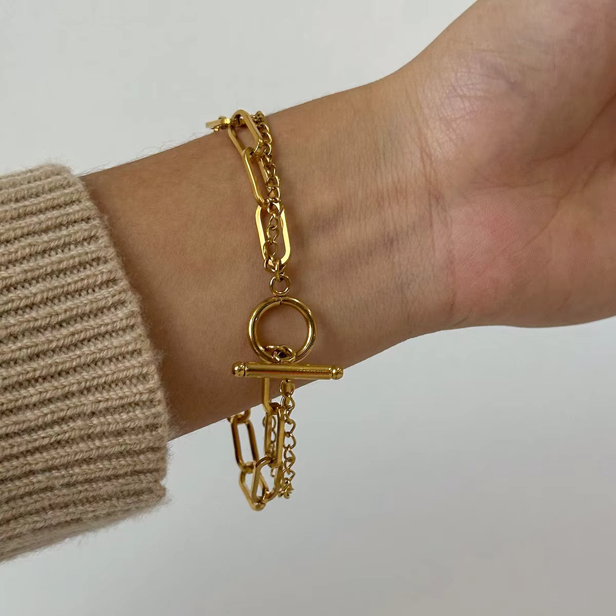 Pulsera Doble Broche OT | Dorado