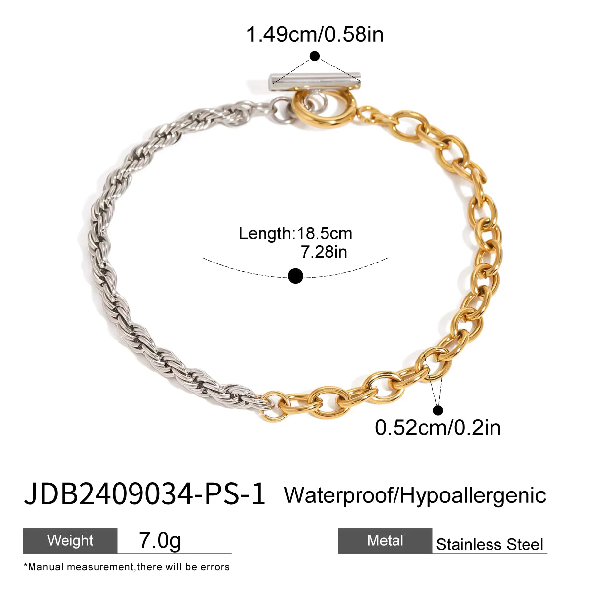 Pulsera De Diseño Hibrido Con Cordon Torsionado Y Eslabones | Bicolor