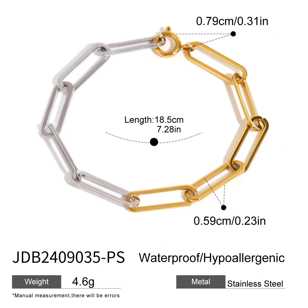 Pulsera De Eslabones Rectangulares Estilo Paperclip Minimalista | Bicolor