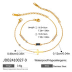 Pulseras Dúo Minimalista Con Dije De Cruz Y Cristal | Dorado