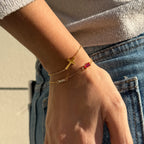 Pulseras Dúo Minimalista Con Dije De Cruz Y Cristal | Dorado