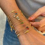 Pulseras Dúo Minimalista Con Dije De Cruz Y Cristal | Dorado