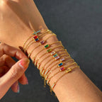 Pulseras Dúo Minimalista Con Dije De Cruz Y Cristal | Dorado