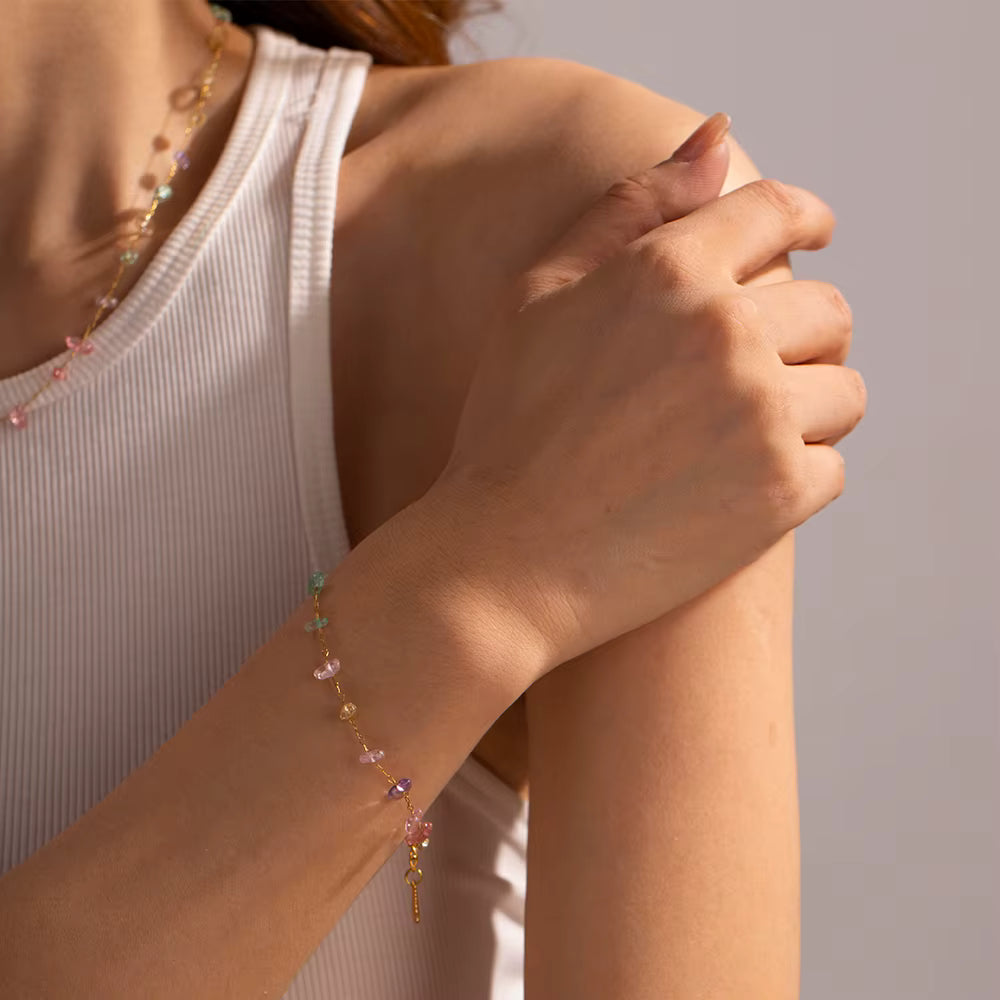 Pulsera Lujo Delicada Piedras de Colores | Dorado